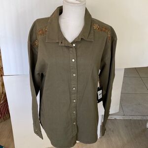Western olive embroidery faux Pearl snaps 100 cotton brand new